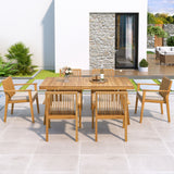 7 Piece Patio Furniture Set Acacia Wood Table And 6 Heavy Duty Cushioned Chairs