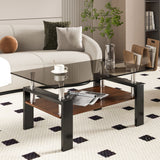 Modern Rectangular Coffee Table With Tempered Transparent Glass Top And Storage Shelf