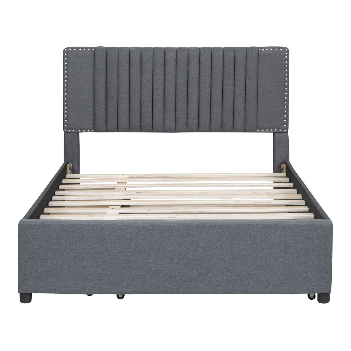 Upholstered Platform Bed With Drawers, Classic Headboard Design