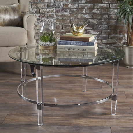 Tempered Glass Round Coffee Table With Four Legs - Clear