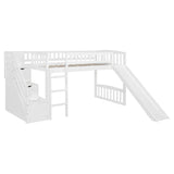 Loft Stairway Bed With 2 Drawers, Convertible Ladder And Slide