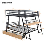 Full Size Bunk Bed With Built In Desk, Light, And 2 Drawers - Black