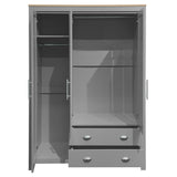 3 Door Storage Wardrobe With Cabinets And 2 Hanging Rods - Gray