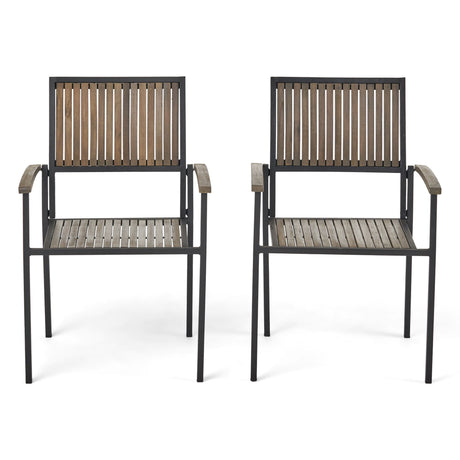 Vermilion - Outdoor Dining Chair With Vertical Slat And Wooden Arm