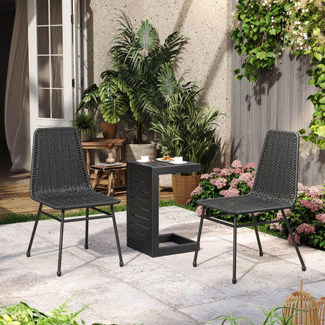 Aluminum And Rattan Chat Set, Outdoor Patio Set Includes Rattan Dining Chair Set Of 2 And C Shaped Side Table - Dark Brown