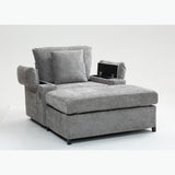 Chenille Fabric Sofa Bed With Cupholders And USB Charging Ports Chair For Living Room