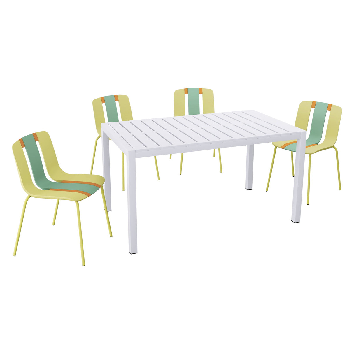 4 Piece Set Of Modern Striped Color- Blocking Single Chairs With Long Table