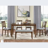 6 Pieces Kitchen Dining Set, Rectangular Wooden Dining Table With 4 Upholstered Chairs And A Bench