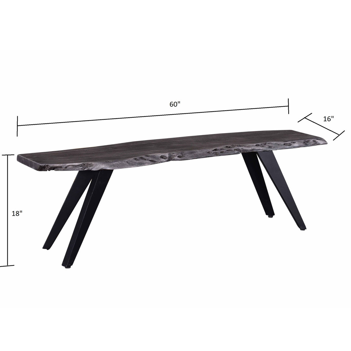 Modern Acacia Wood Dining Bench, Live Edge Design Accent Bench With Iron Legs - Black / Gray