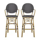 Outdoor Wicker And Aluminum French Barstools (Set of 2)