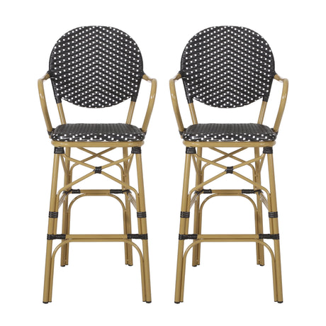 Outdoor Wicker And Aluminum French Barstools (Set of 2)