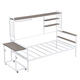 Daybed With Movable Desk, Grid, Shelves And Clothes Hanger