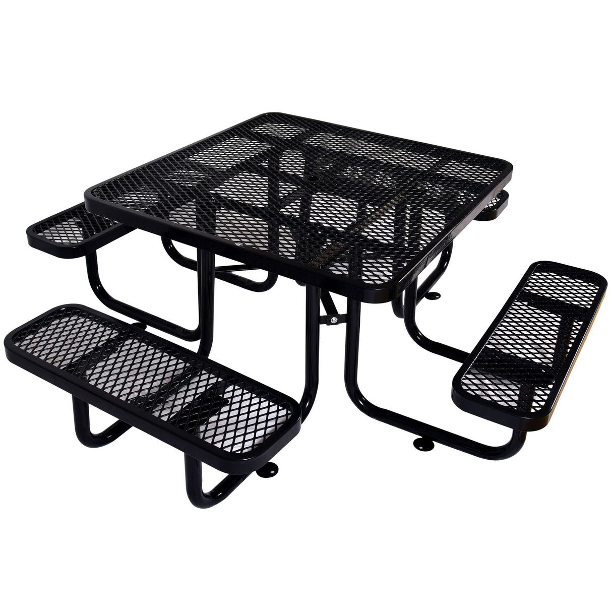 Square Outdoor Steel Picnic Table, With Umbrella Pole