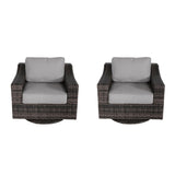 Contemporary Outdoor Swivel Patio Chair With Cushions (Set of 2) - Brown