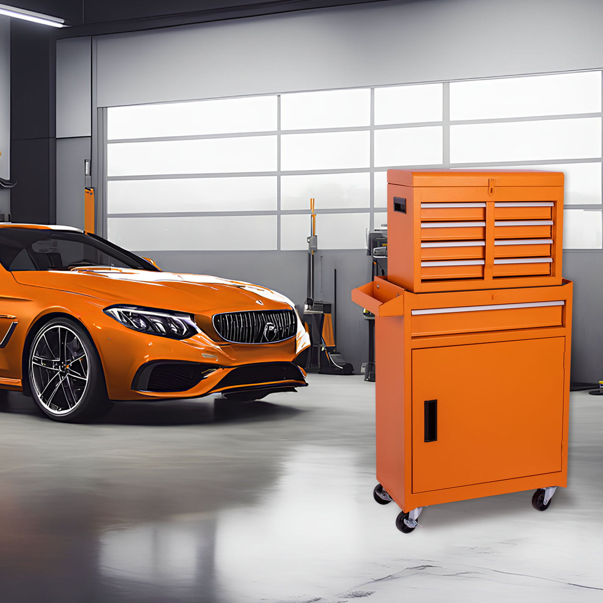 Tool Chest, 5 Drawer Rolling Tool Storage Cabinet With Detachable Top Tool Box, Liner, Universal Lockable Wheels, Adjustable Shelf, Locking Mechanism, Metal Tool Cart For Garage Workshop