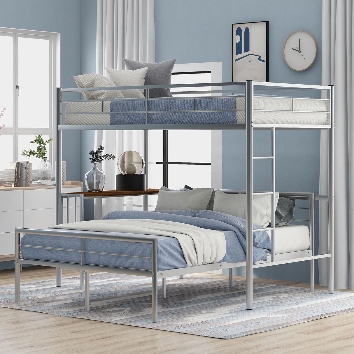 Bunk Bed With Desk, Ladder And Quality Slats For Bedroom