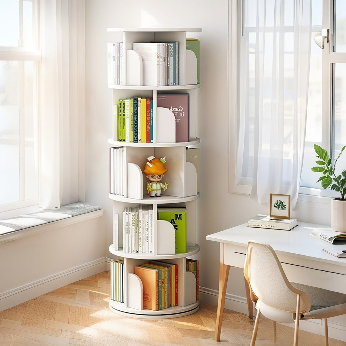 5 Tier Rotating Bookshelf, Spinning Design