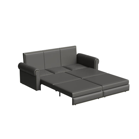 3 In 1 Convertible Sleeper Sofa With Nailhead Trim & Rolled Arm