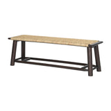 Farmhouse Modern Solid Wood Rattan Bench Multi Functional Design 59" Indoor & Covered Outdoor Bench - Walnut