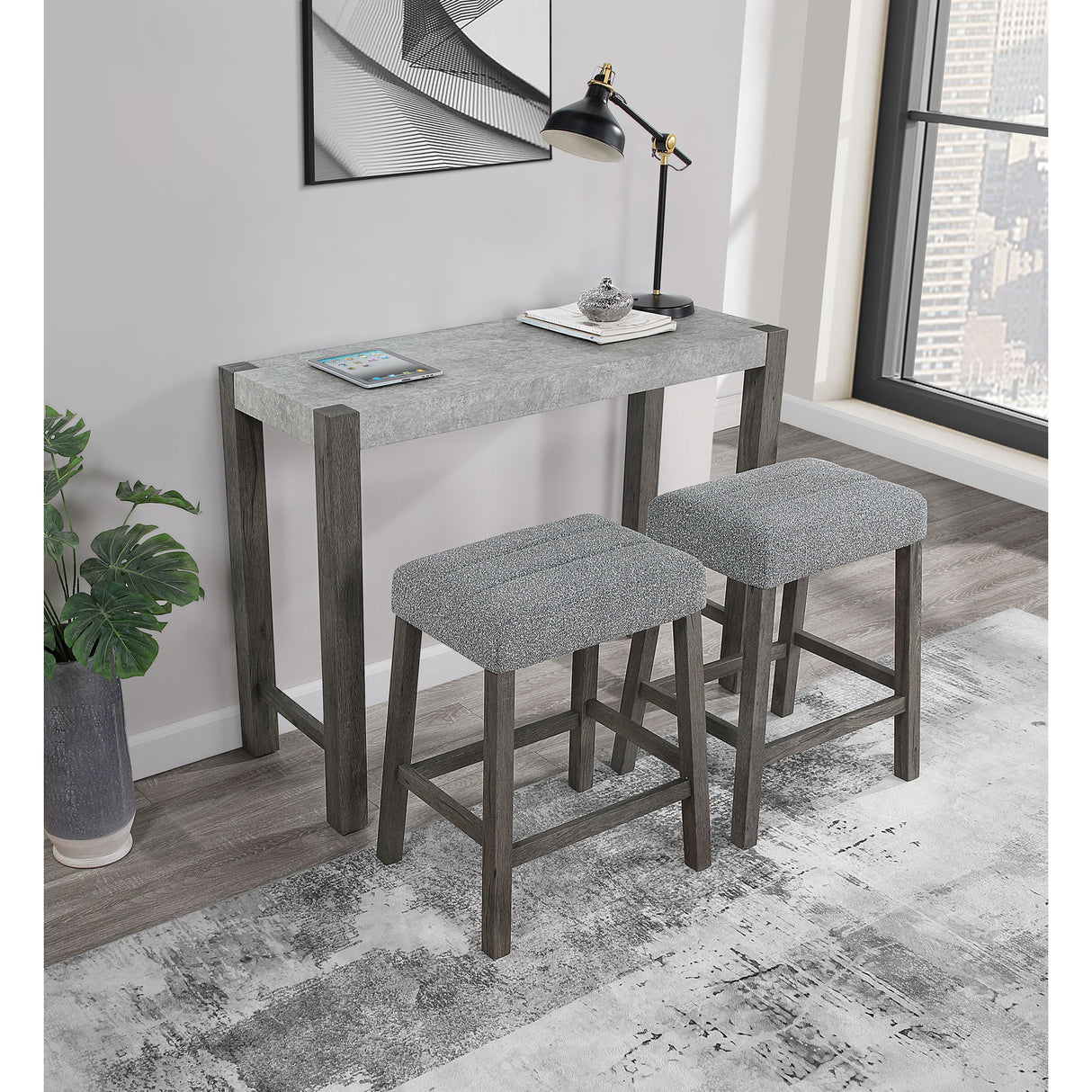 Regina - Console Sofa Table And Double Pedestal Base - Gray