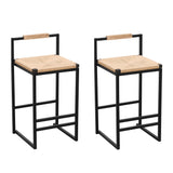 Stylish (Set of 2) Bar Stools With Backrest And Paper Rope Woven Seat, Counter Height Dining Chairs For Kitchen - Natural