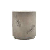 Rustic Magnesium Oxide Side Table With Fish Pattern Design - Gray