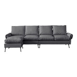 Modern Sectional Technical Leather L-Shaped Sofa Couch With Convertible Ottoman