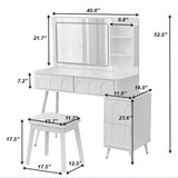 Modern Makeup Vanity Desk With LED Lights & Mirror 4 Drawer Dressing Table Set Space Saving For Bedroom - White
