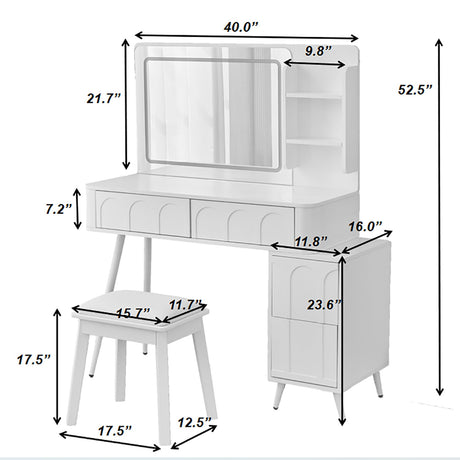 Modern Makeup Vanity Desk With LED Lights & Mirror 4 Drawer Dressing Table Set Space Saving For Bedroom - White