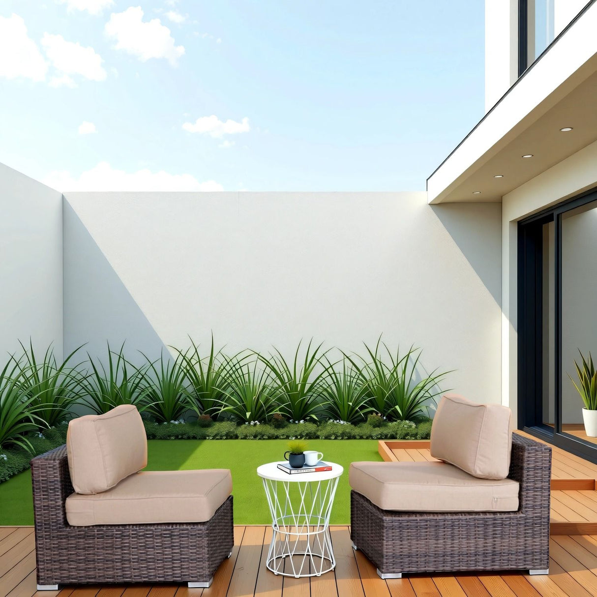 Wide Armless Outdoor Chairs With Cushions (Set of 2)