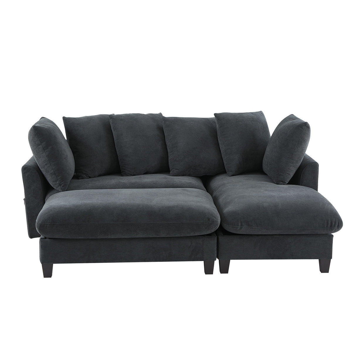 Upholstered L Shaped Sectional Sofa With Storage, Movable Ottoman, And 6 Throw Pillows