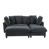 Upholstered L Shaped Sectional Sofa With Storage, Movable Ottoman, And 6 Throw Pillows