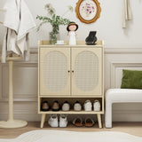 2 Door Shoe Rack, Freestanding, Modern Shoe Storage Cabinet, For Entryway - Natural