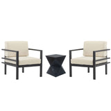 Modern 3 Piece Outdoor Patio Seating Set With Aluminum Frame And Weather Resistant Cushions - Beige / Gray