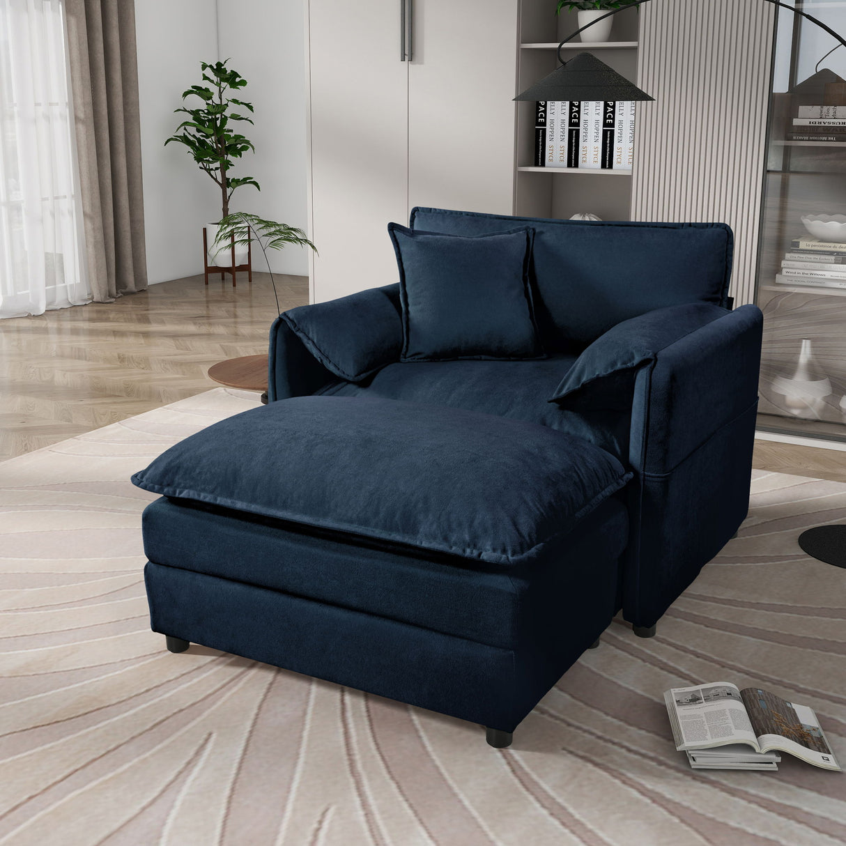 Oversized Chair With Movable Ottoman, Soft Upholstered Lounge Chair