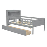 Platform Bed With LED Light, Multi Functional Headboard, Guardrail And 2 Drawers
