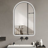 Modern Arched LED Bathroom Mirror With Time And Temperature Display, Anti Fog, Dimmable Light - Black