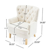 Vintage Style Club Chair, Granular Plush Fabric, Rubber Wood Legs - Almond