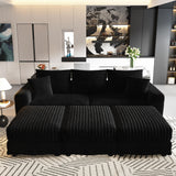 Deep Seat Convertible Sofa With Soft Pillows And Ottomans