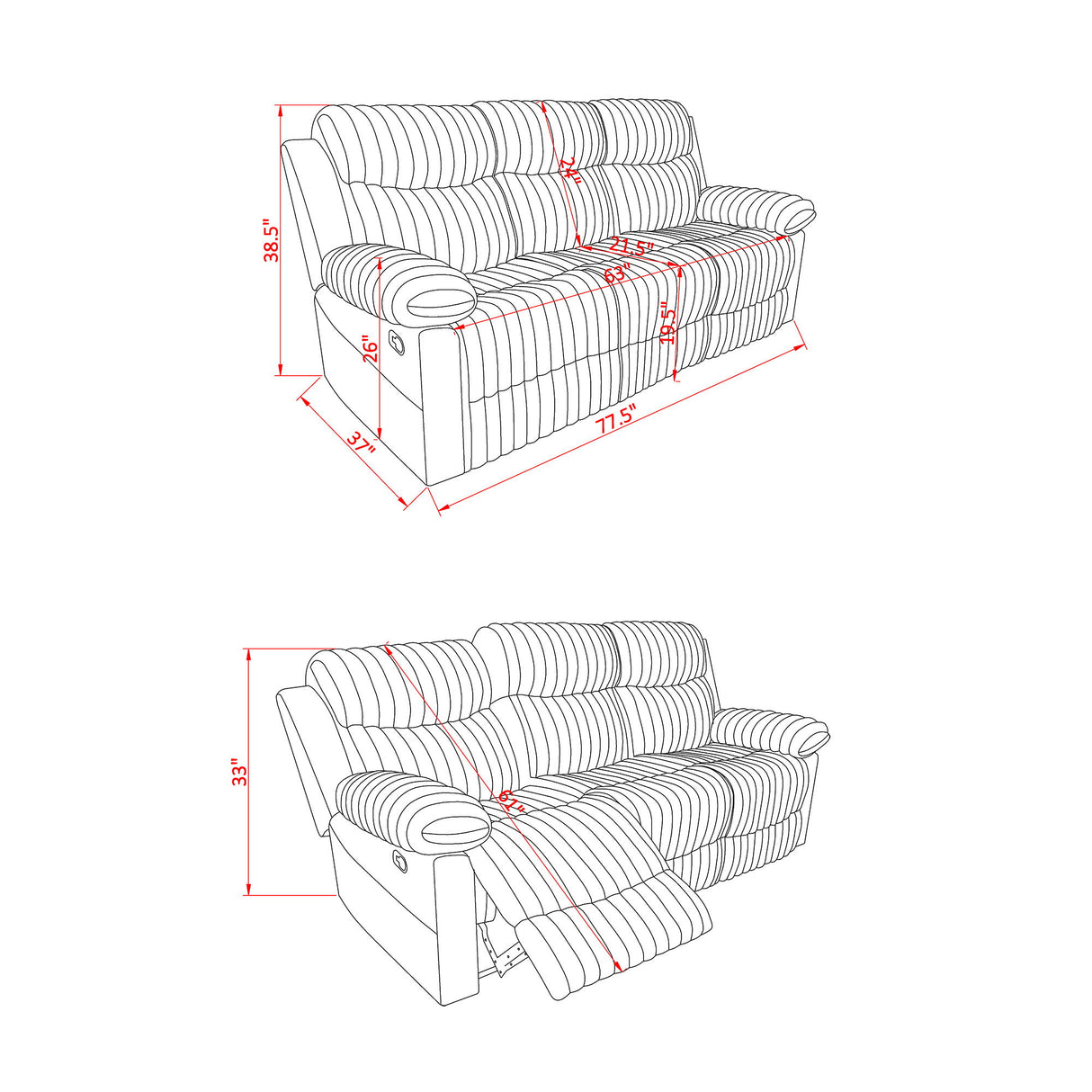 Brenda - Sofa With Manual Recline Function