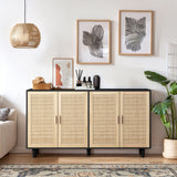 Elegant And Functional Rattan Decorative Storage Cabinet With 4 Doors