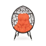 Outdoor Wicker Teardrop Chair With Cushion - Orange / Brown