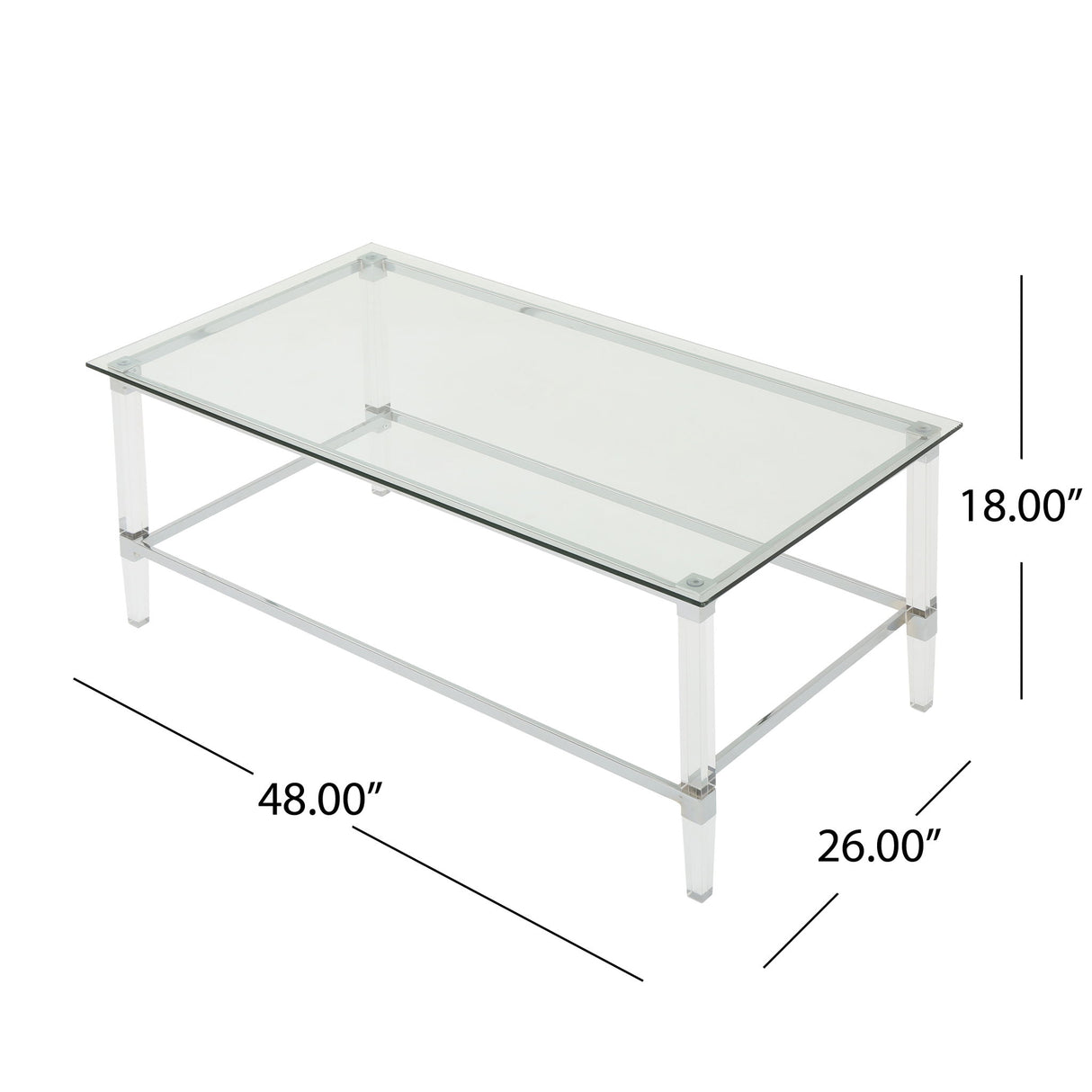Ultra Modern Rectangle Coffee Table With Tempered Glass Surface - Clear
