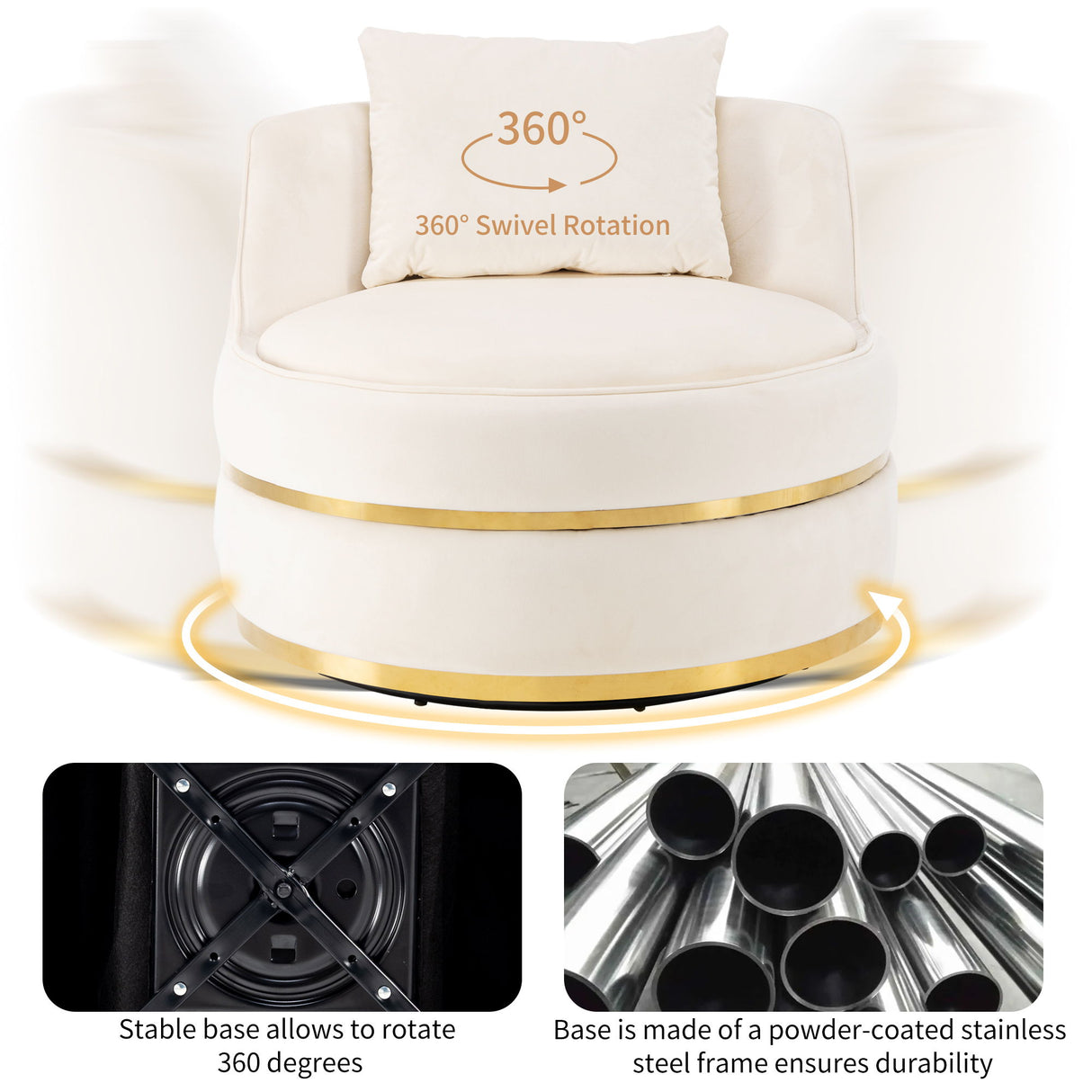 360 Degree Swivel Over Sized Upholstered Barrel Chair