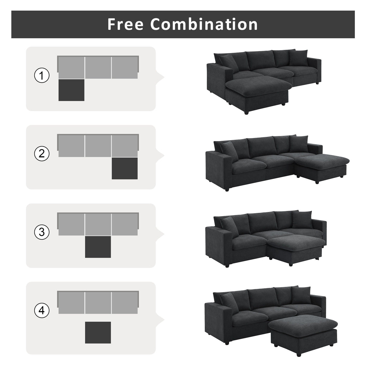 Modern Sectional Sofa With Throw Pillows, Cloud L Shaped Couch Set With Wide 4 Seat Comfy Couch Set With Movable Ottoman