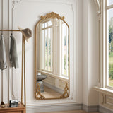 Full Body Arched Mirror With Vintage Carved Applique