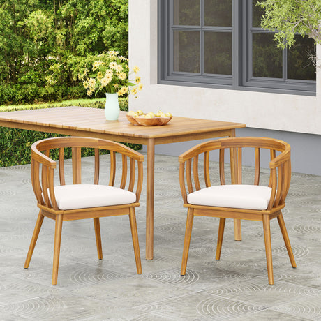 Klismos - Dining Armchair (Set of 2) - Teak / Beige