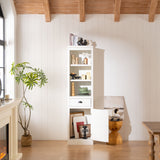 Retro Style 75'' Tall Display Shelf With Cabinet For Hallways Living Room Kitchen - White