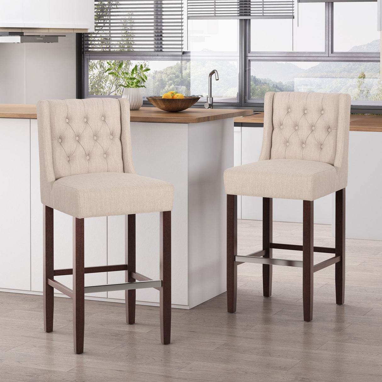 Solstara - Upholstered Dining Barstool With Button Tufted And Wing Back