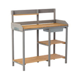 Outdoor Potting - Bench, Workstation Table With Cabinet For Backyard Garden Supplies - Gray / Brown